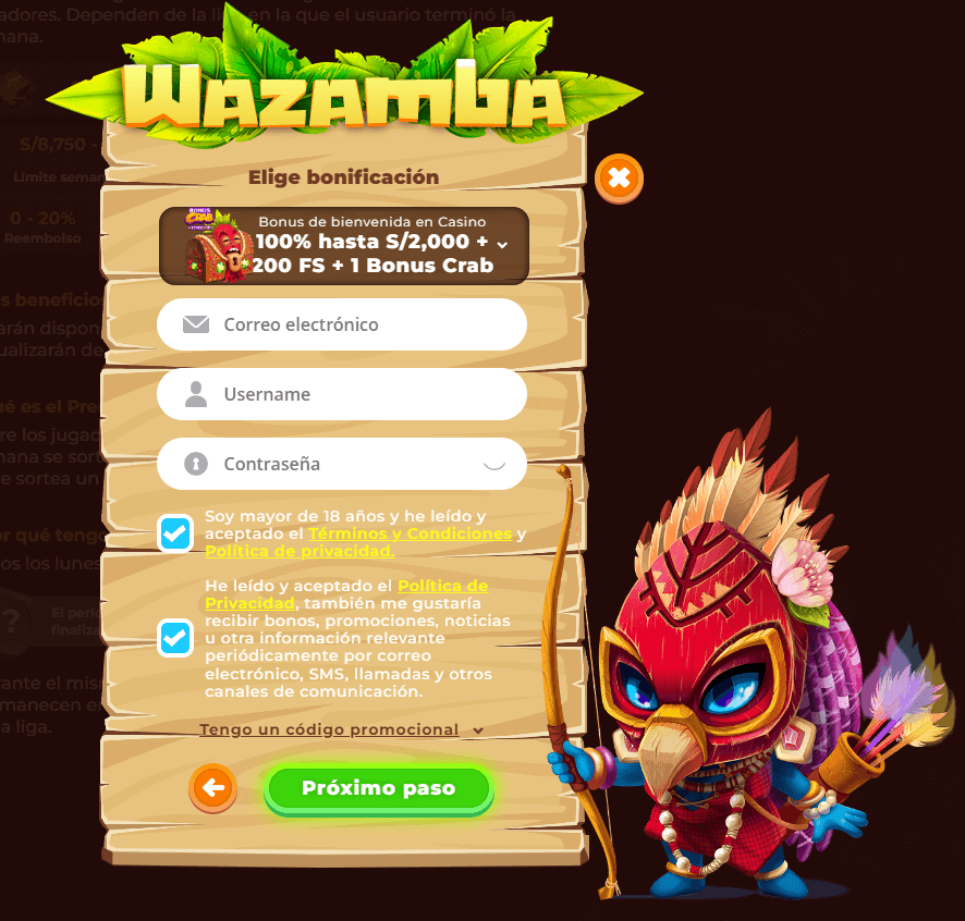 Registro Wazamba Casino